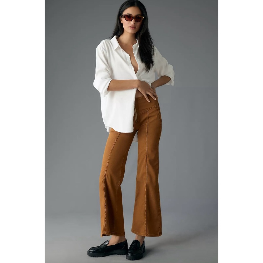 Anthropologie Pilcro Mid-Rise Crop Flare Pants in Copper Brown Boho Retro, 31